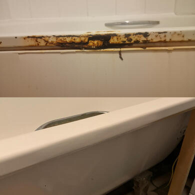 rusty side of steel bath repaired in Gloucester