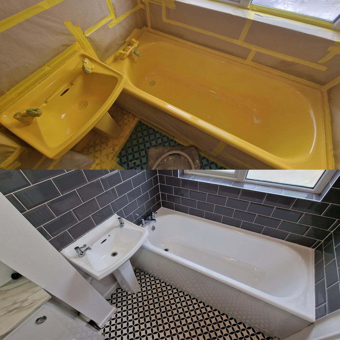 SINK AND BATH RE-ENAMELLED Before and after ceramic sink and steel bath re-enamelling in Brockworth, Gloucester