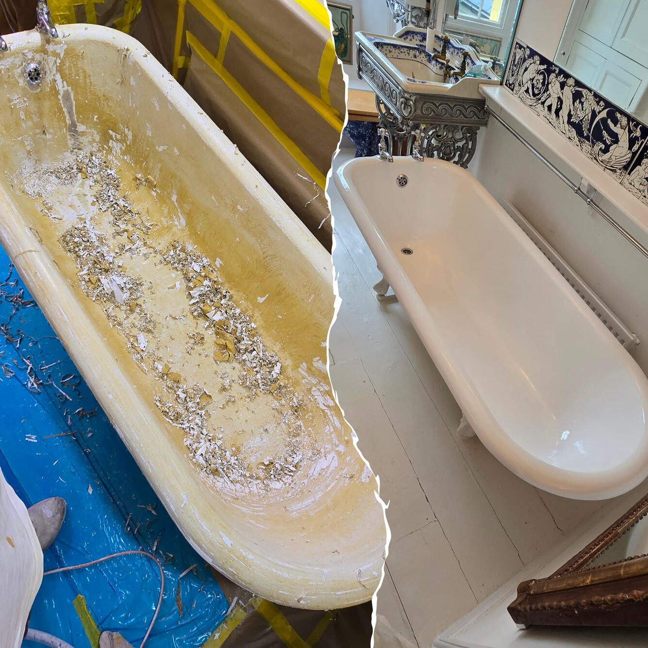 n Roll top bath re-enamelled in Quedgeley, Gloucester CowBefore and after Victorian cast iron roll top bath re-enamelling in Quedgeley, Gloucester