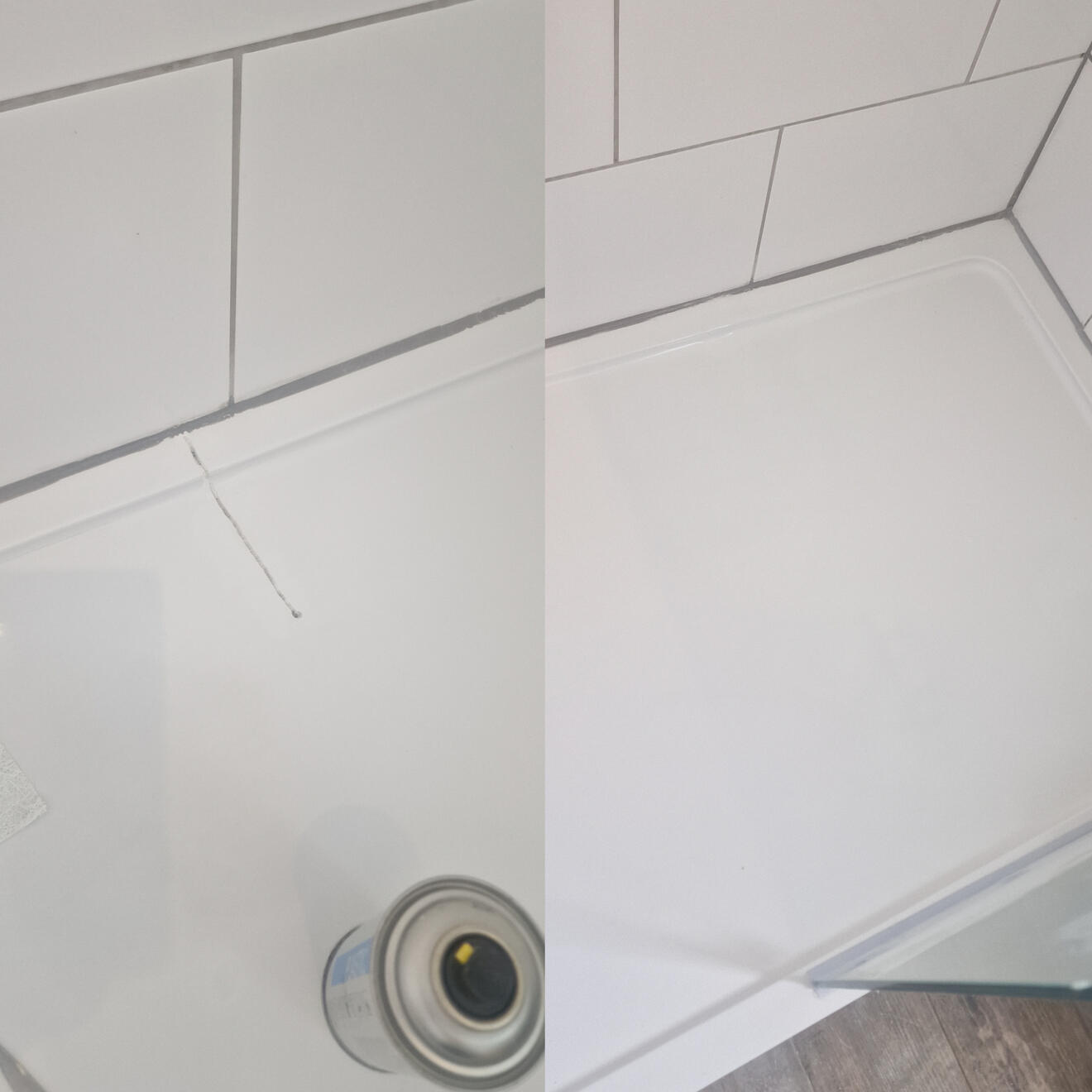 Shower tray crack repair Before and after stone resin shower tray crack repair in Tuffley, In Gloucester